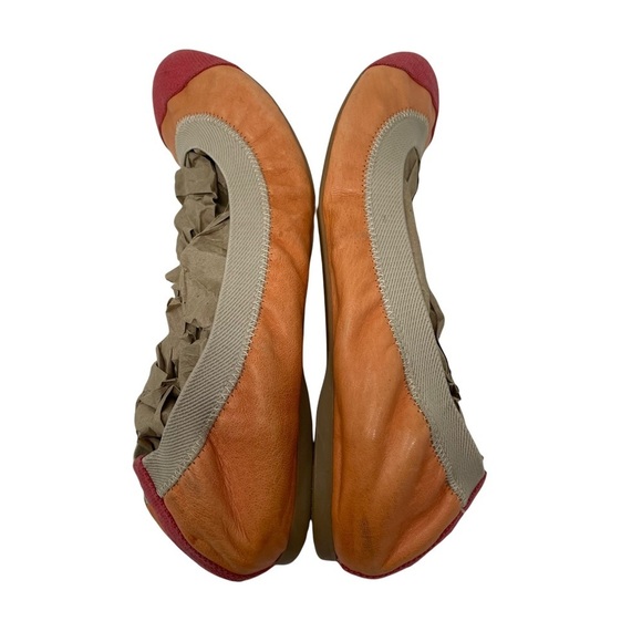 J.Crew Orange Leather Cap Toe Color Block Mila Ballet Flats Size 8 - Picture 8 of 11